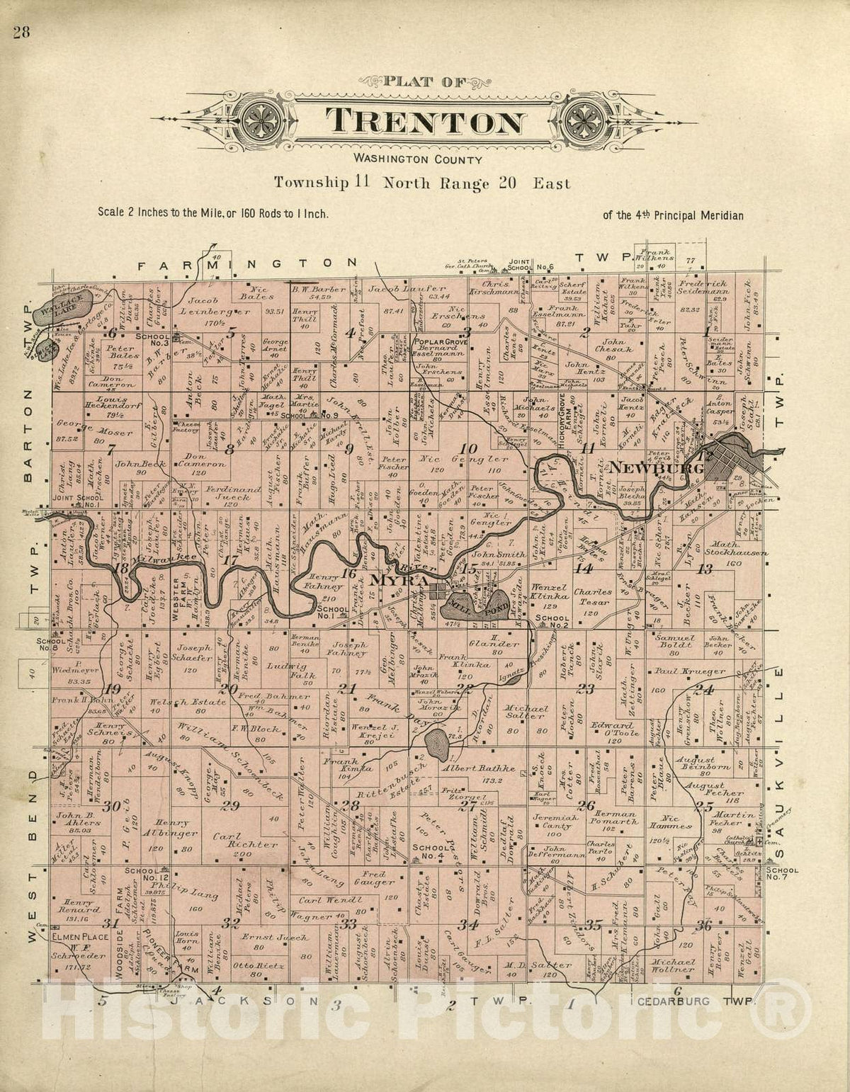 Historic 1915 Map - Plat Book of Washington and Ozaukee Counties, Wisconsin - North Part: City of West Bend County Seat of Washington County