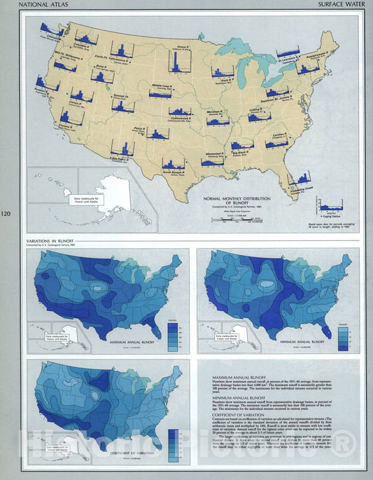 Historic 1970 Map - The National Atlas of The United States of America. - Surface Water (Continued)