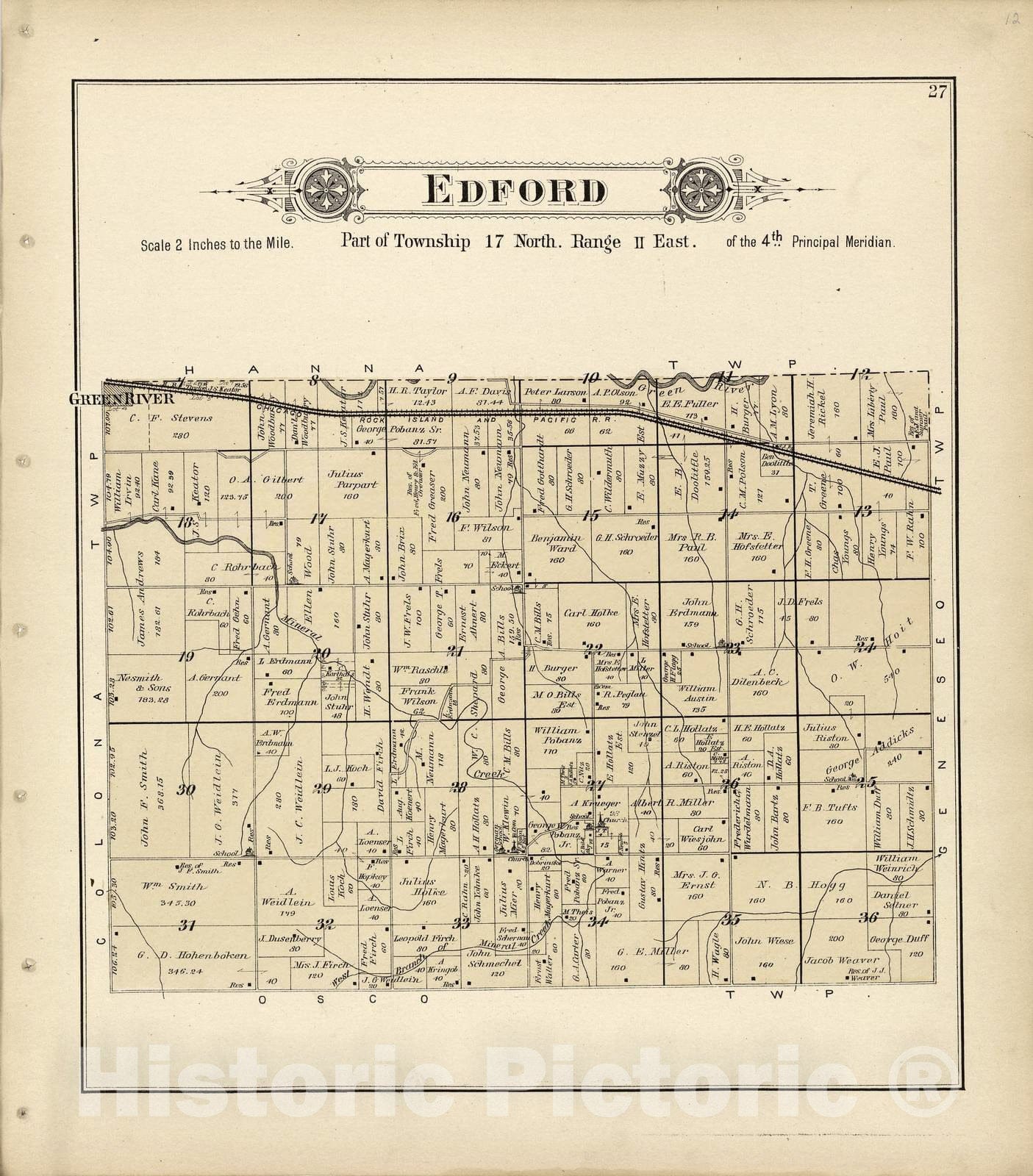 Historic 1893 Map - Plat Book of Henry County, Illinois - Edford