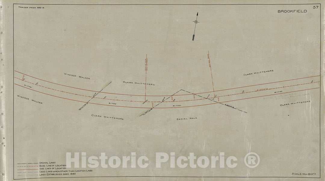 Historic 1904 Map - The Western Railroad in The County of Worcester and State of Mass. - 67: Brookfield - Deed and Location Lines of The Western Railroad in Worcester County, Mass.