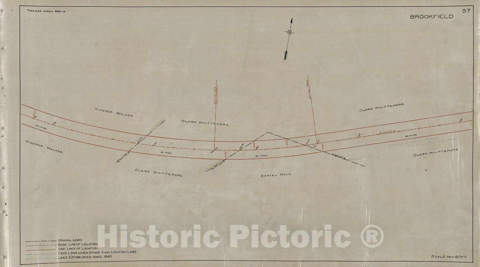 Historic 1904 Map - The Western Railroad in The County of Worcester and State of Mass. - 67: Brookfield - Deed and Location Lines of The Western Railroad in Worcester County, Mass.