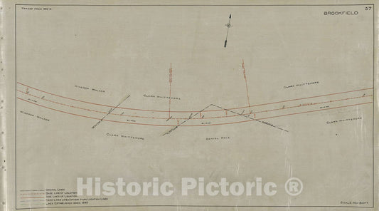 Historic 1904 Map - The Western Railroad in The County of Worcester and State of Mass. - 67: Brookfield - Deed and Location Lines of The Western Railroad in Worcester County, Mass.