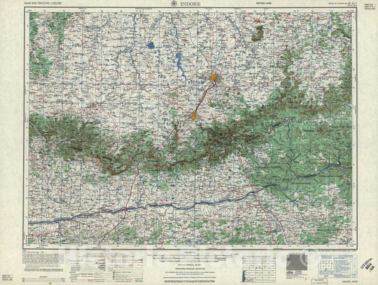 Historic 1955 Map - India and Pakistan 1:250,000. - Indore, 1959