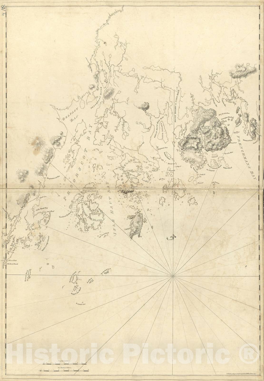 Historic 1800 Map - The Atlantic Neptune - Coast of Maine from Frenchman Bay to Musketo Harbor