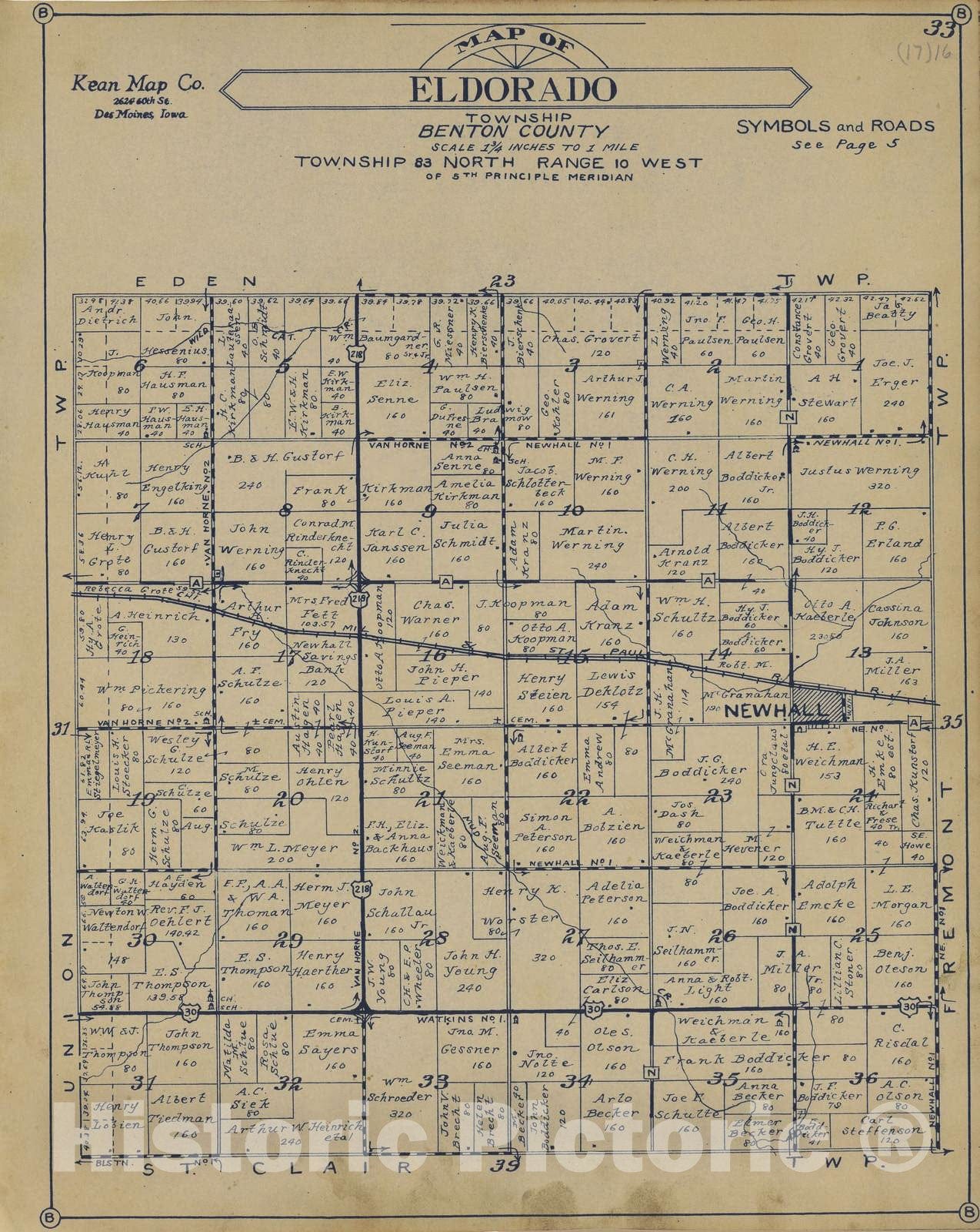 Historic 1930 Map - Atlas of Benton County, Iowa. - El Dorado Township