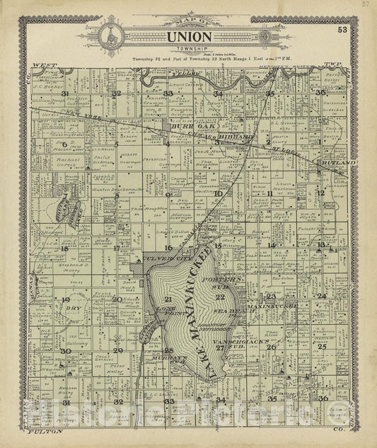 Historic 1908 Map - Standard Atlas of Marshall County, Indiana - Map of Center Township and Argos, Walnut Township