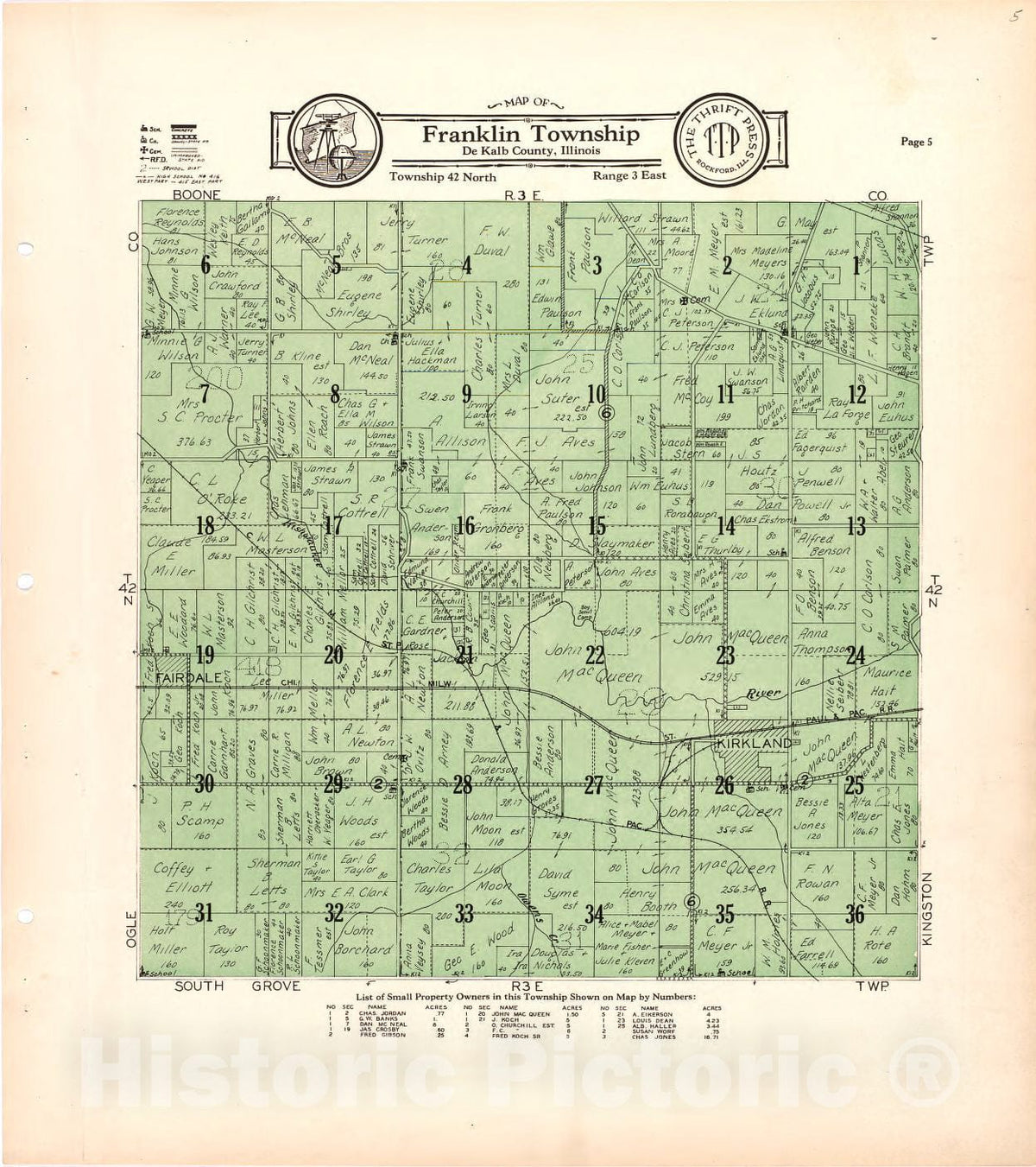 Historic 1929 Map - Atlas and plat Book of De Kalb County, Illinois - Map of Pierce Township De Kalb County, Illinois