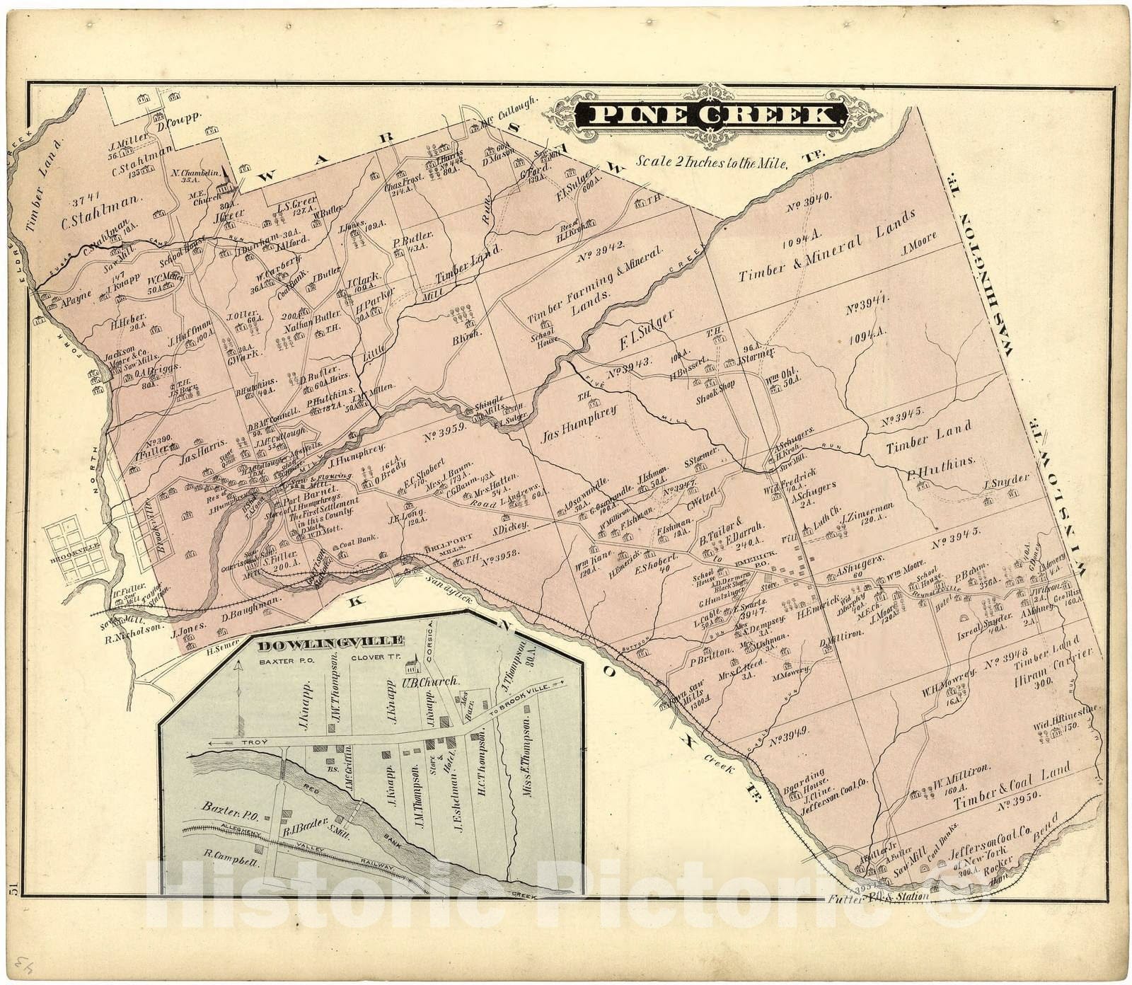 Historic 1878 Map - Atlas of Jefferson County, Pennsylvania - Pine Creek