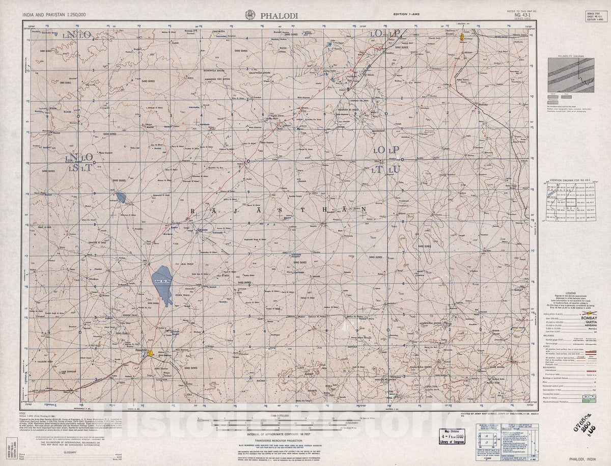Historic 1955 Map - India and Pakistan 1:250,000. - Phalodi, India 1959