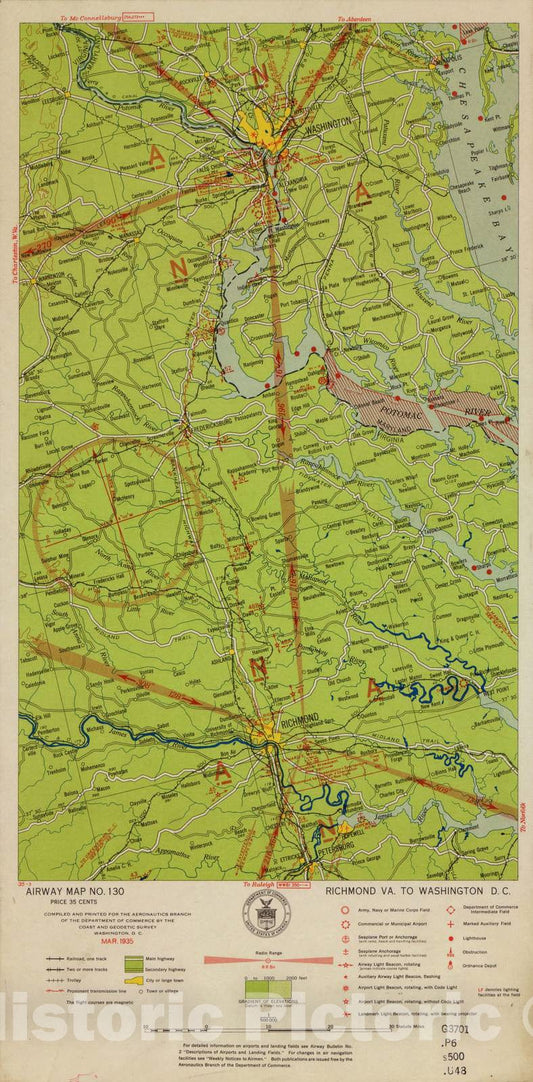 Historic 1924 Map - Aeronautical Strip maps of The United States. - No. 130, 1935 - Air Corps map