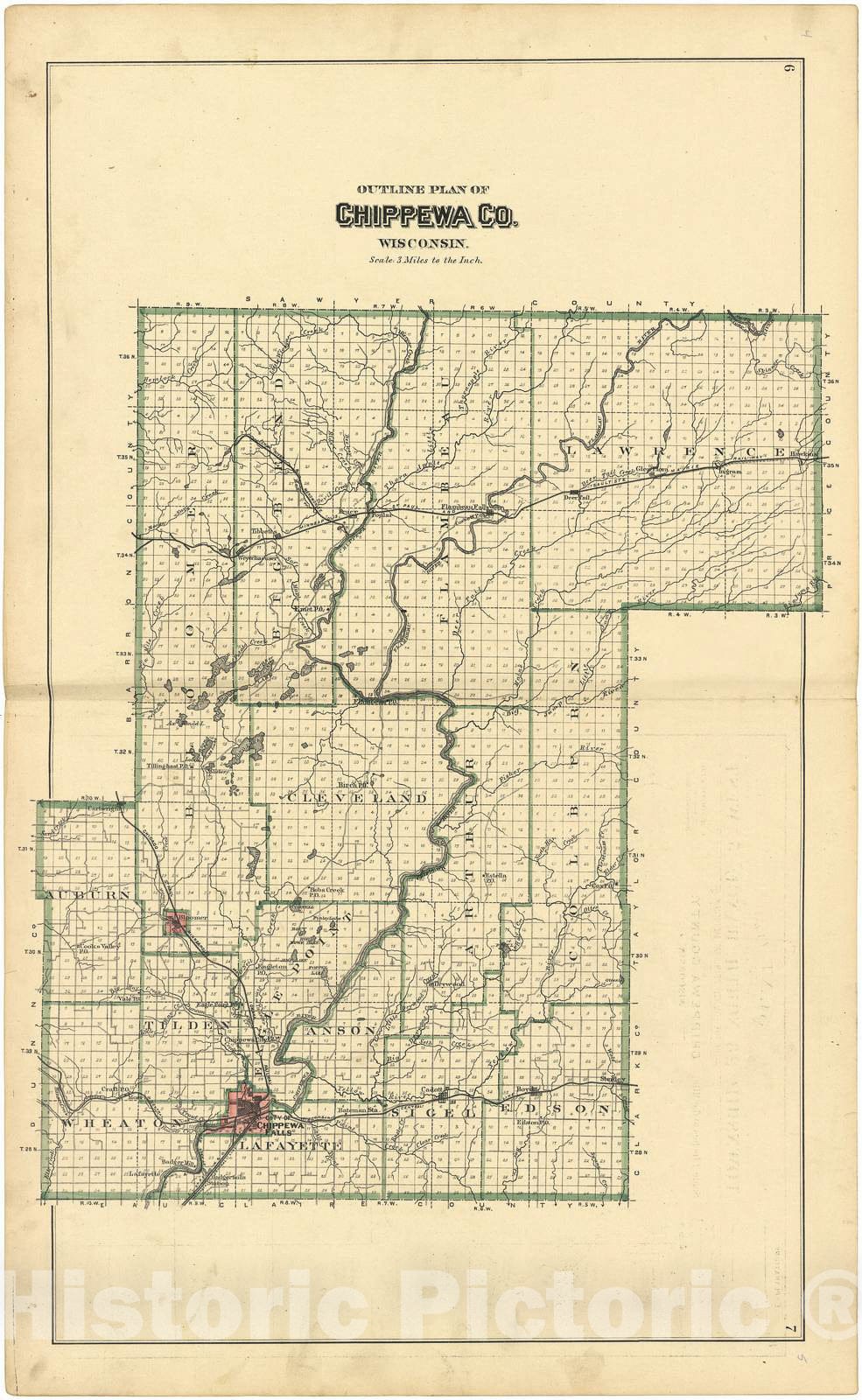 Historic 1888 Map - Plat Book of Chippewa County, Wisconsin - Outline Plan of Chippewa County, Wisconsin