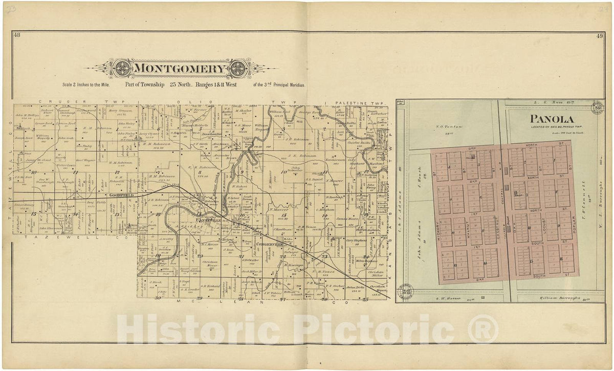 Historic 1893 Map - Plat Book of Woodford County, Illinois - Cazenovia