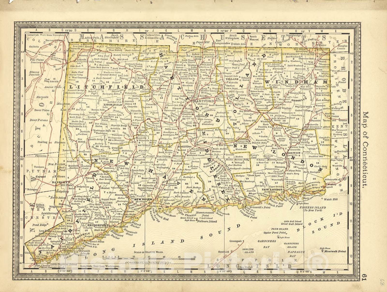 Historic 1881 Map - Historical Hand-Atlas, Illustrated - Map of Pennsylvania - Historical Hand Atlas, Illustrated, General & Local