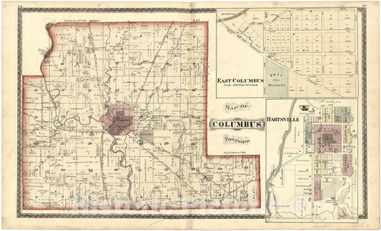 Historic 1879 Map - Atlas of Bartholomew Co, Indiana - Map of Columbus Township - Atlas of Bartholomew County, Indiana