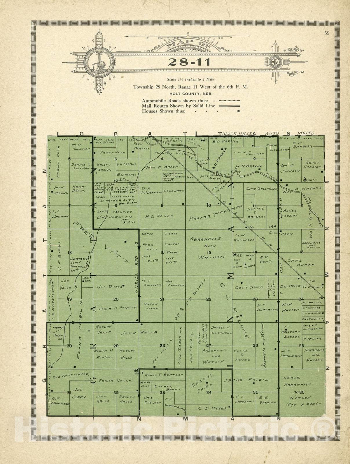 Historic 1915 Map - Atlas and plat Book of Holt County, Nebraska - Map of 28-11 - Standard Atlas and Directory of Holt County, Nebraska