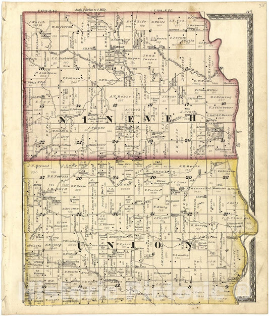 Historic 1879 Map - Atlas of Bartholomew Co, Indiana - Nineveh; Union - Atlas of Bartholomew County, Indiana
