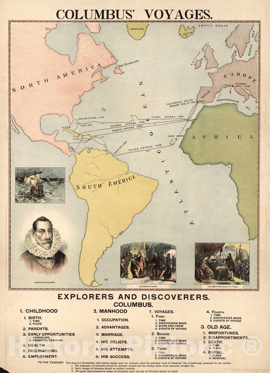 Historic 1898 Map - Robertson's Geographic-Historical Series Illustrating The History of America and The United States : from 1492 to The Present time. - French Explorers (b)