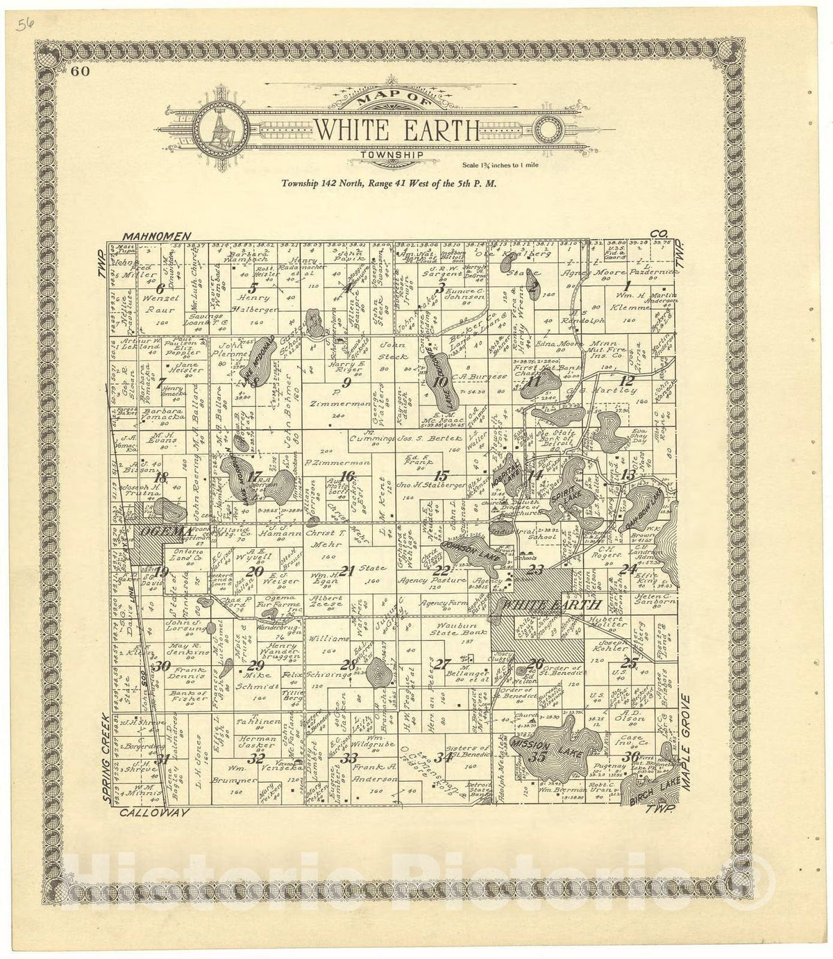 Historic 1929 Map - Standard Atlas of Becker County, Minnesota - Map of White Earth Township