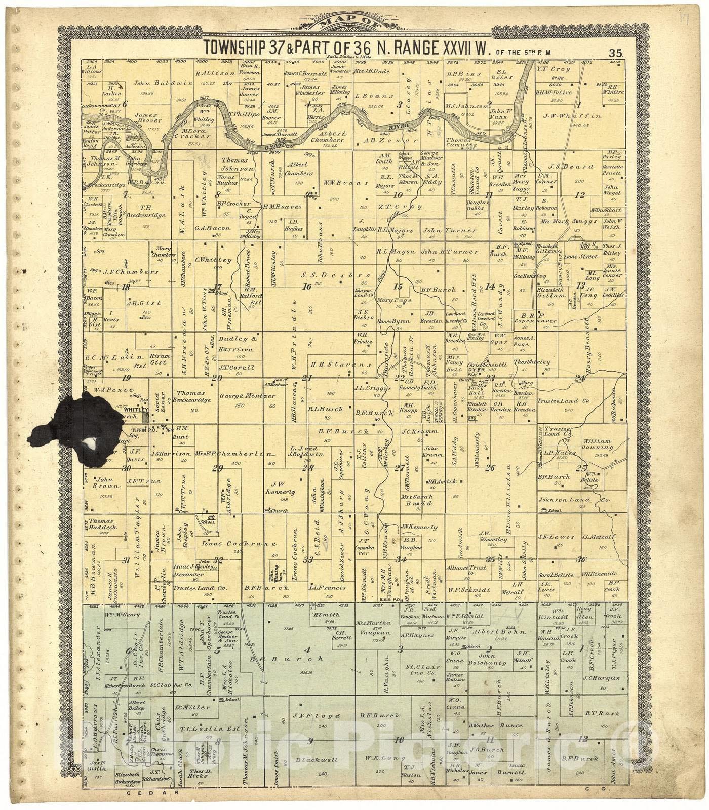 Historic 1903 Map - Standard Atlas of St. Clair County, Missouri - Map of Township 37 & Part of 36 N. Range XXVIII W. - Standard Atlas of Saint Clair County, Missouri