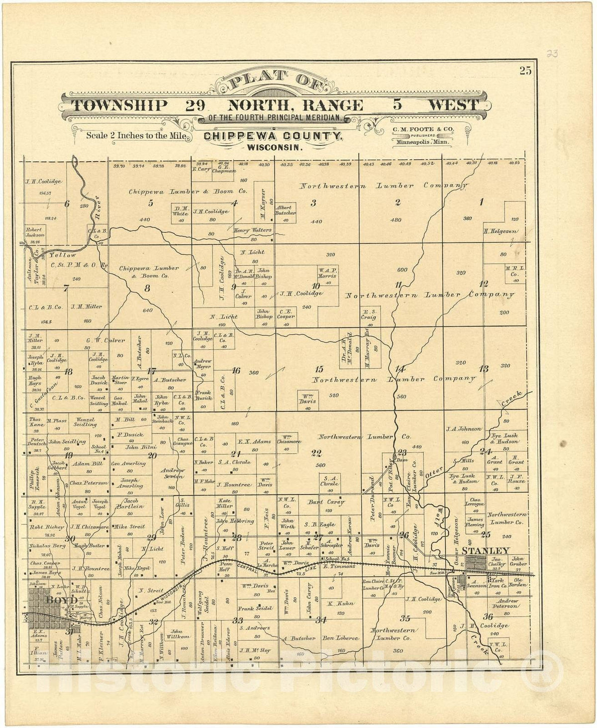 Historic 1888 Map - Plat Book of Chippewa County, Wisconsin - Plat of Township 28 North, Range 9 West
