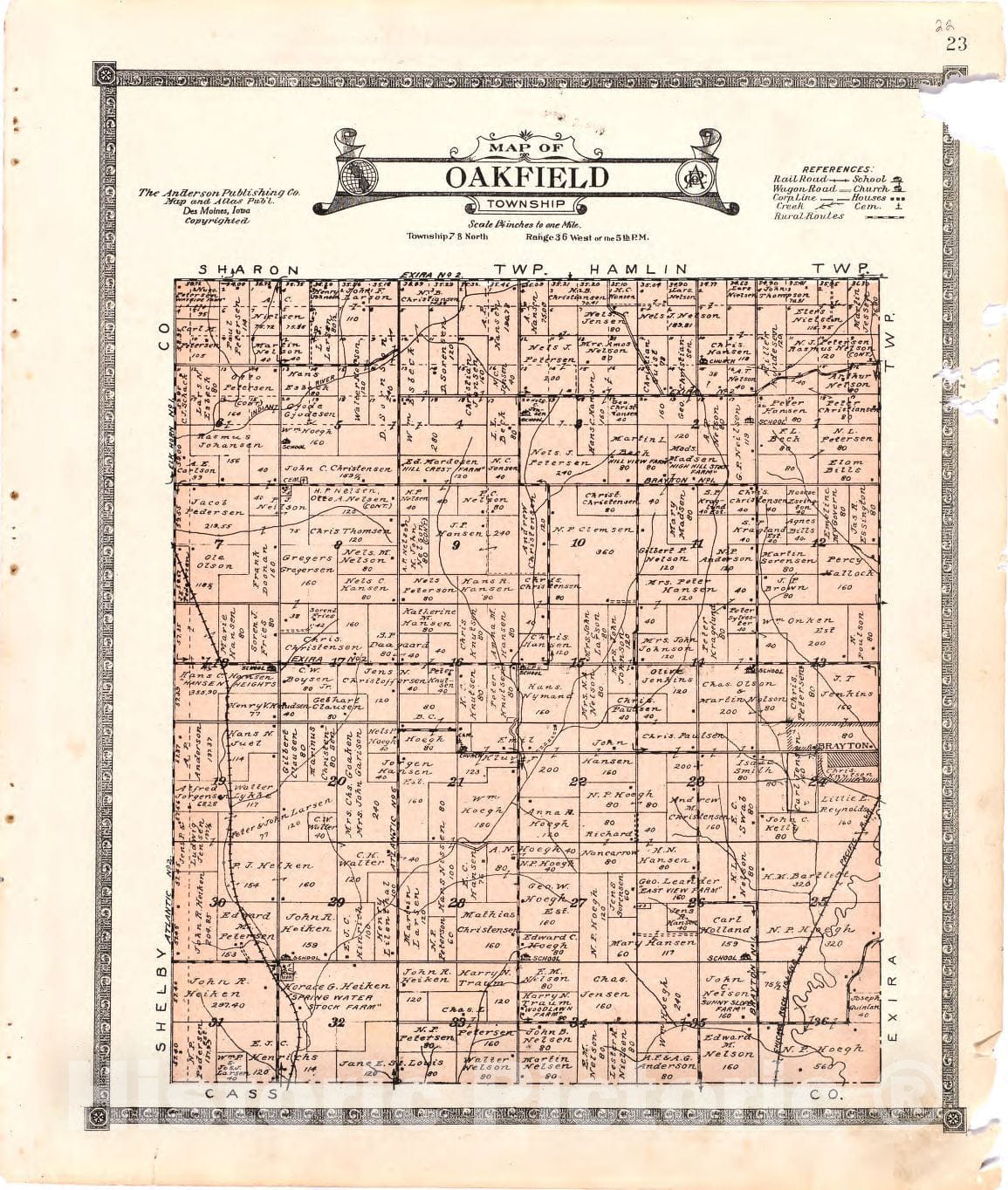 Historic 1921 Map - Atlas of Audubon County, Iowa - Map of Oakfield Township
