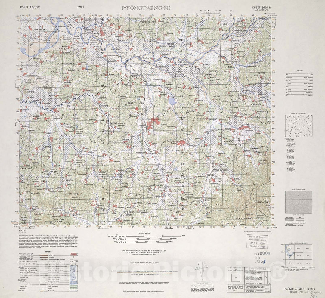 Historic 1945 Map - Korea 1:50,000 - P'yongt'aeng-Ni, 1950 - Series L751
