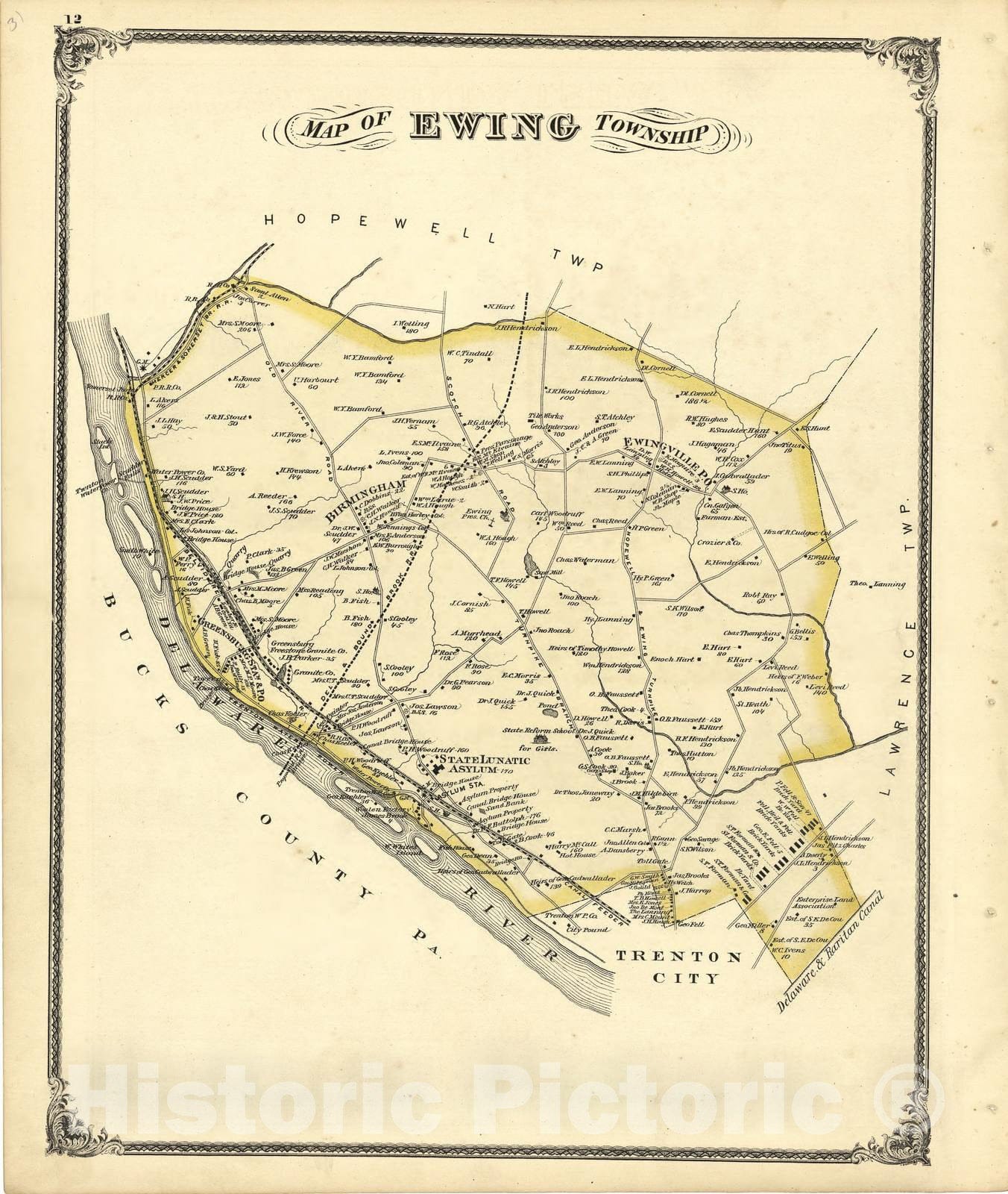 Historic 1875 Map - Combination Atlas map of Mercer County, New Jersey - Map of Third & Fourth Wards - New Historical Atlas of Mercer County, New Jersey :