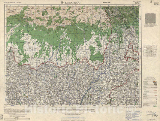 Historic 1955 Map - India and Pakistan 1:250,000. - Kishanganj, India, Nepal, Paksitan 1963