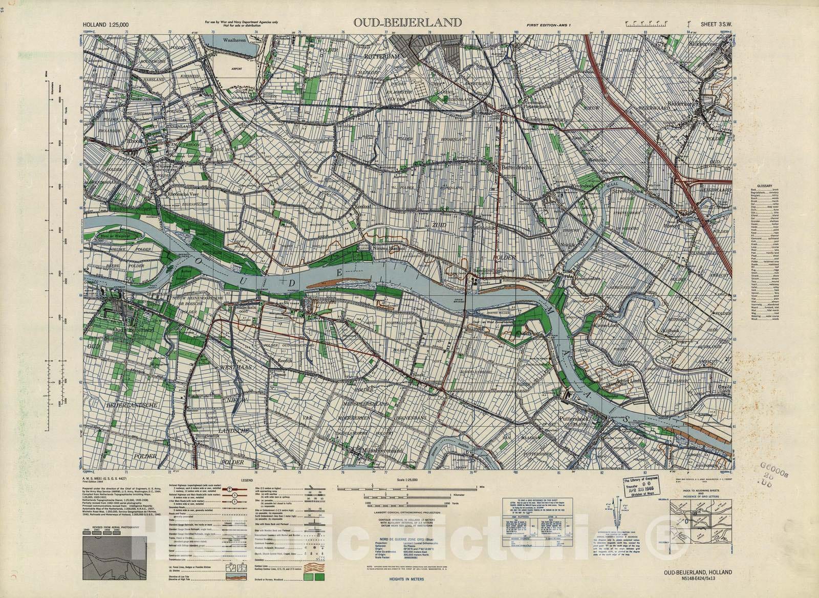 Historic 1943 Map - Holland 1:25,000 - Oud-Beijerland, Holland - A.M.S. M831