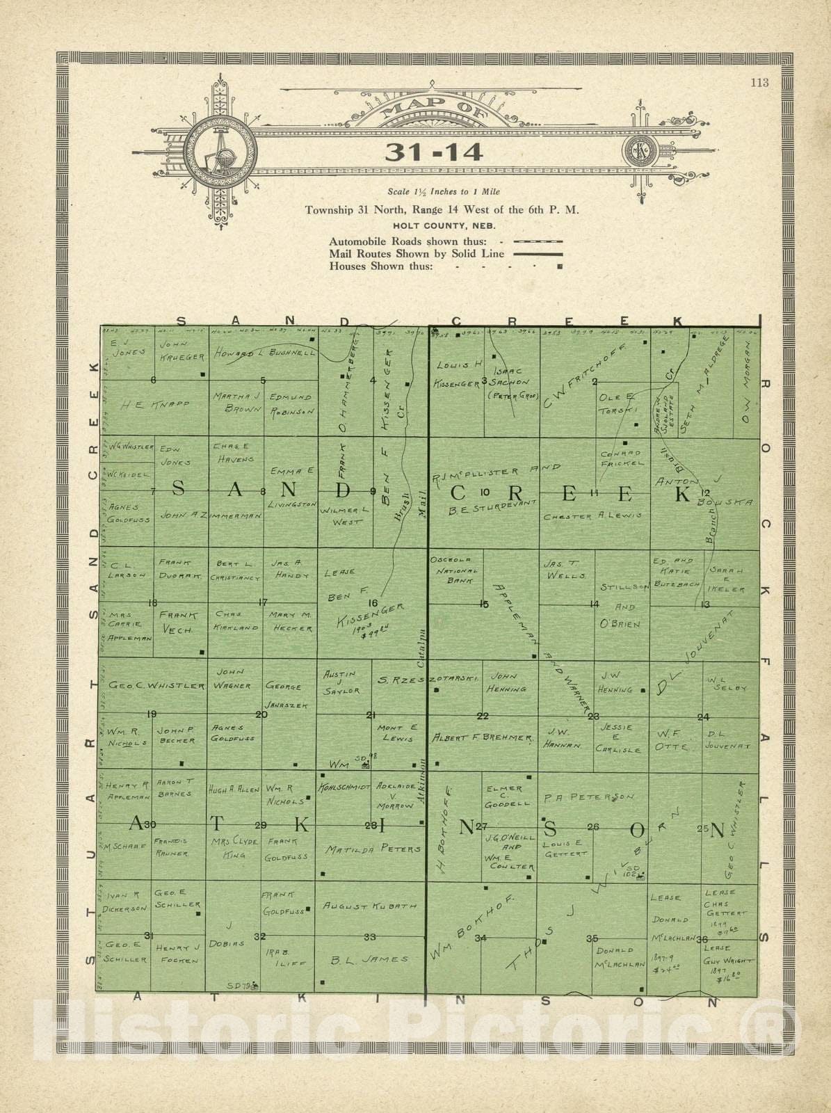 Historic 1915 Map - Atlas and plat Book of Holt County, Nebraska - Map of 31-14 - Standard Atlas and Directory of Holt County, Nebraska
