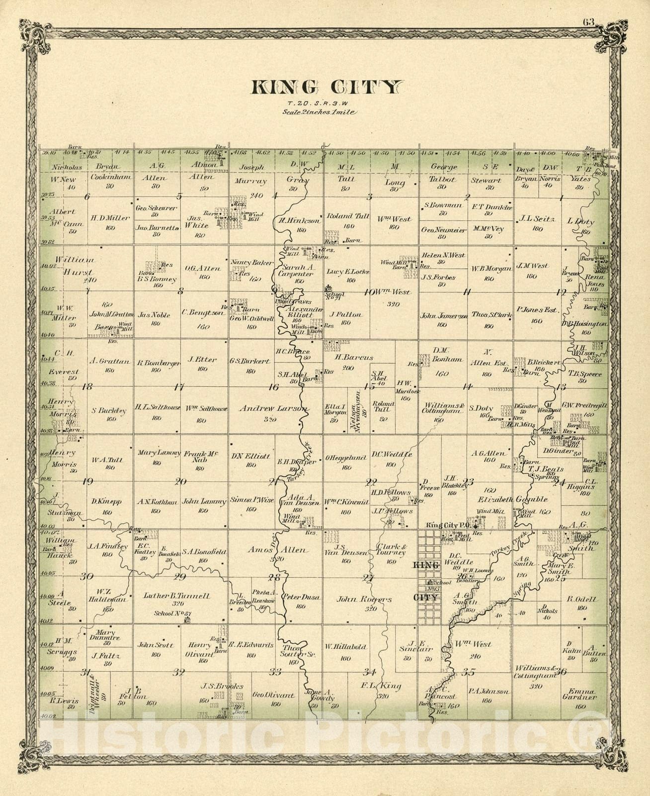 Historic 1884 Map - Edwards' Historical Atlas of McPherson County, Kansas - Spring Valley