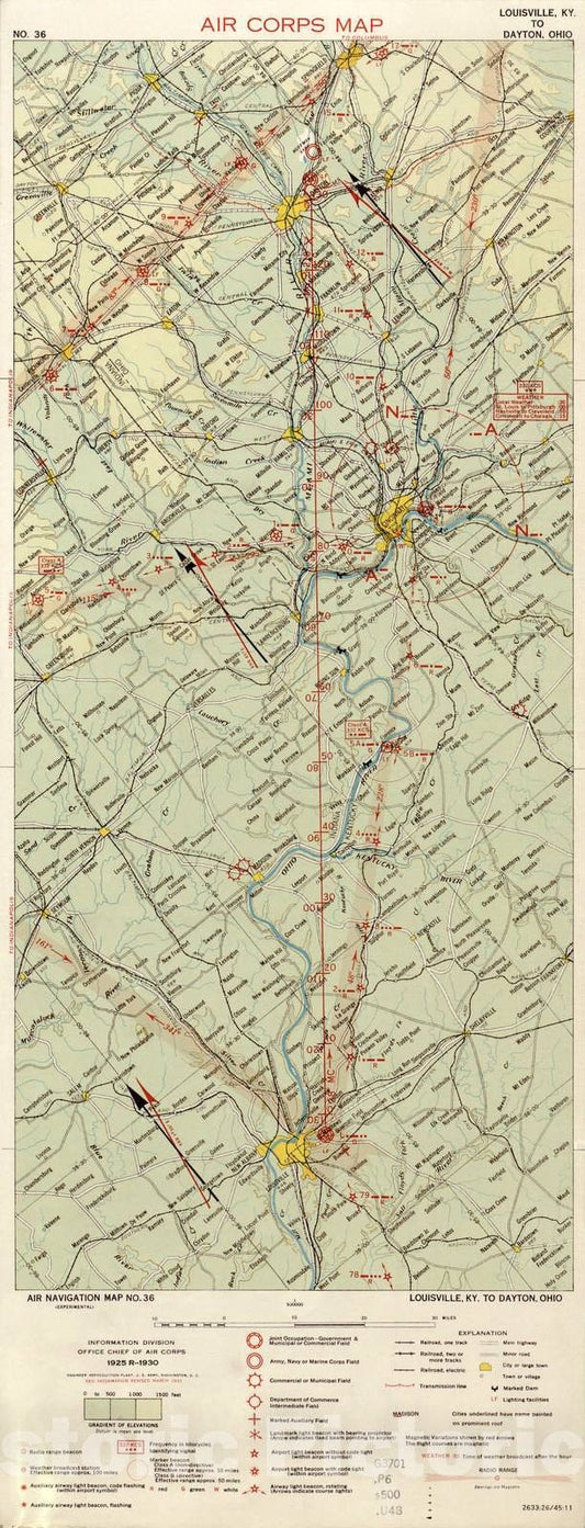 Historic 1924 Map - Aeronautical Strip maps of The United States. - No. 36, 1930 - rev. Mar. 1933 - Air Corps map