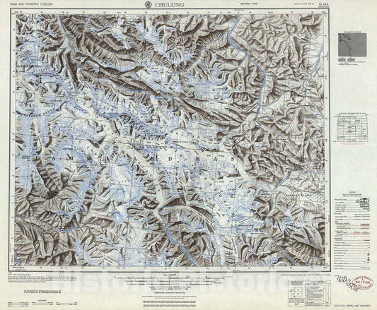 Historic 1955 Map - India and Pakistan 1:250,000. - Chulung, Jammu and Kashmir 1955