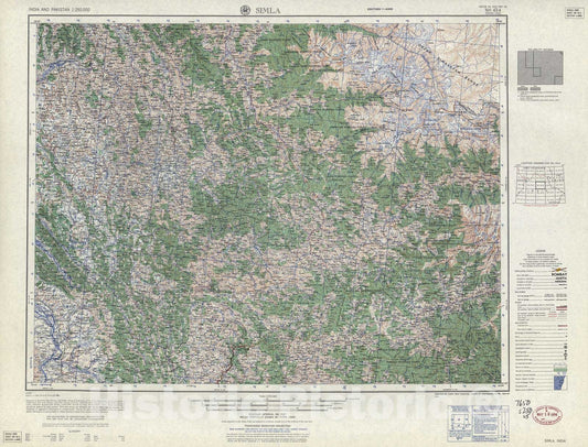 Historic 1955 Map - India and Pakistan 1:250,000. - Simla, India 1959
