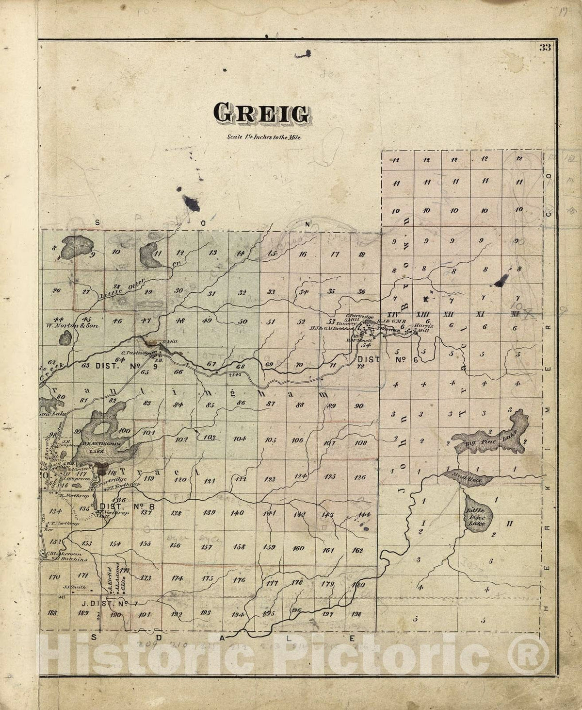 Historic 1875 Map - Atlas of Lewis Co, New York - Greig - Atlas of Lewis County, New York