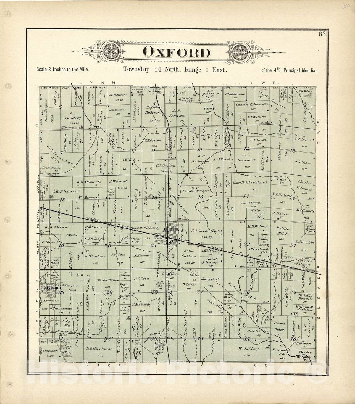 Historic 1893 Map - Plat Book of Henry County, Illinois - Oxford