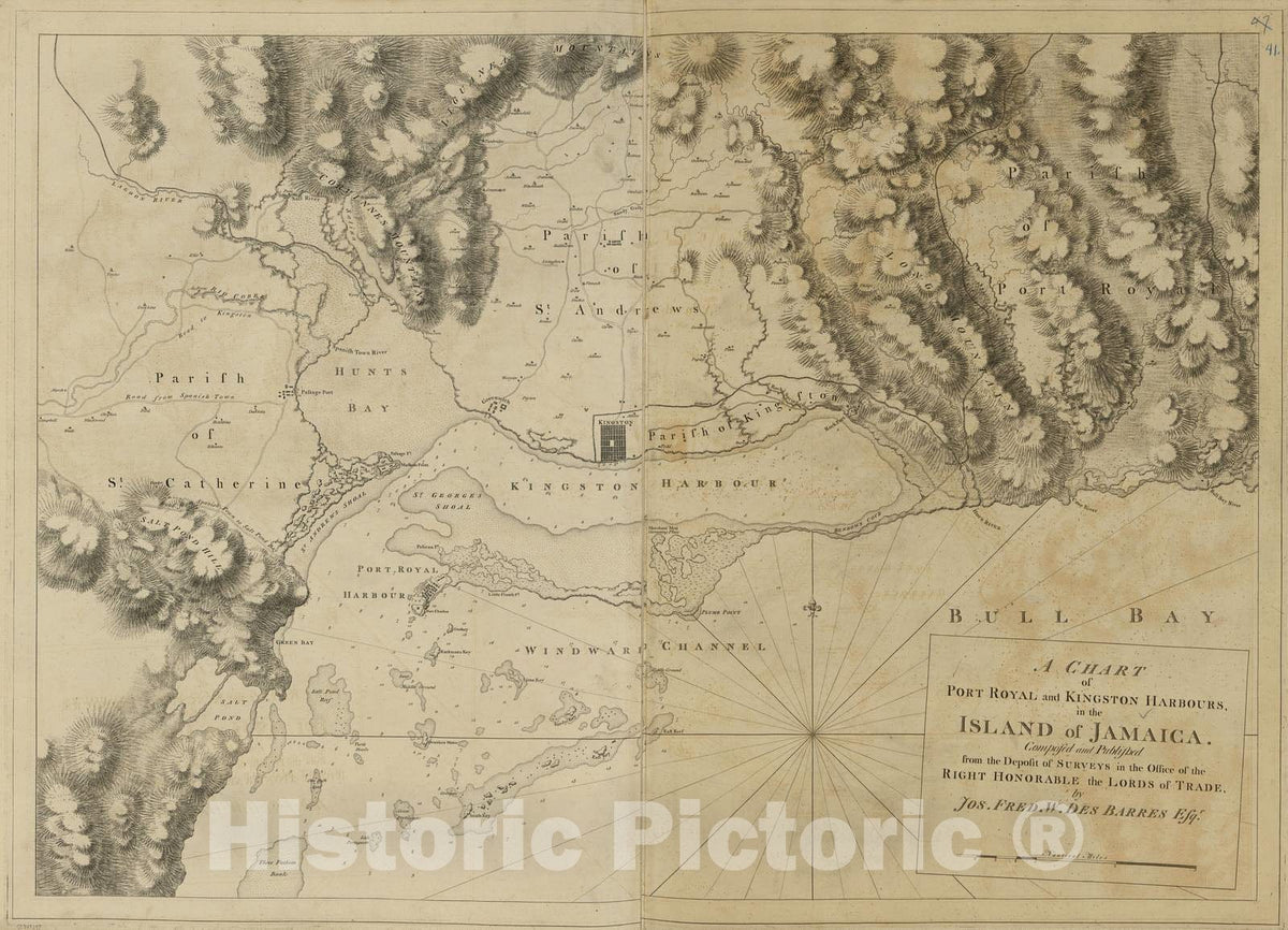 Historic 1800 Map - The Atlantic Neptune - Port of Royal and Kingston Harbor, Jamica
