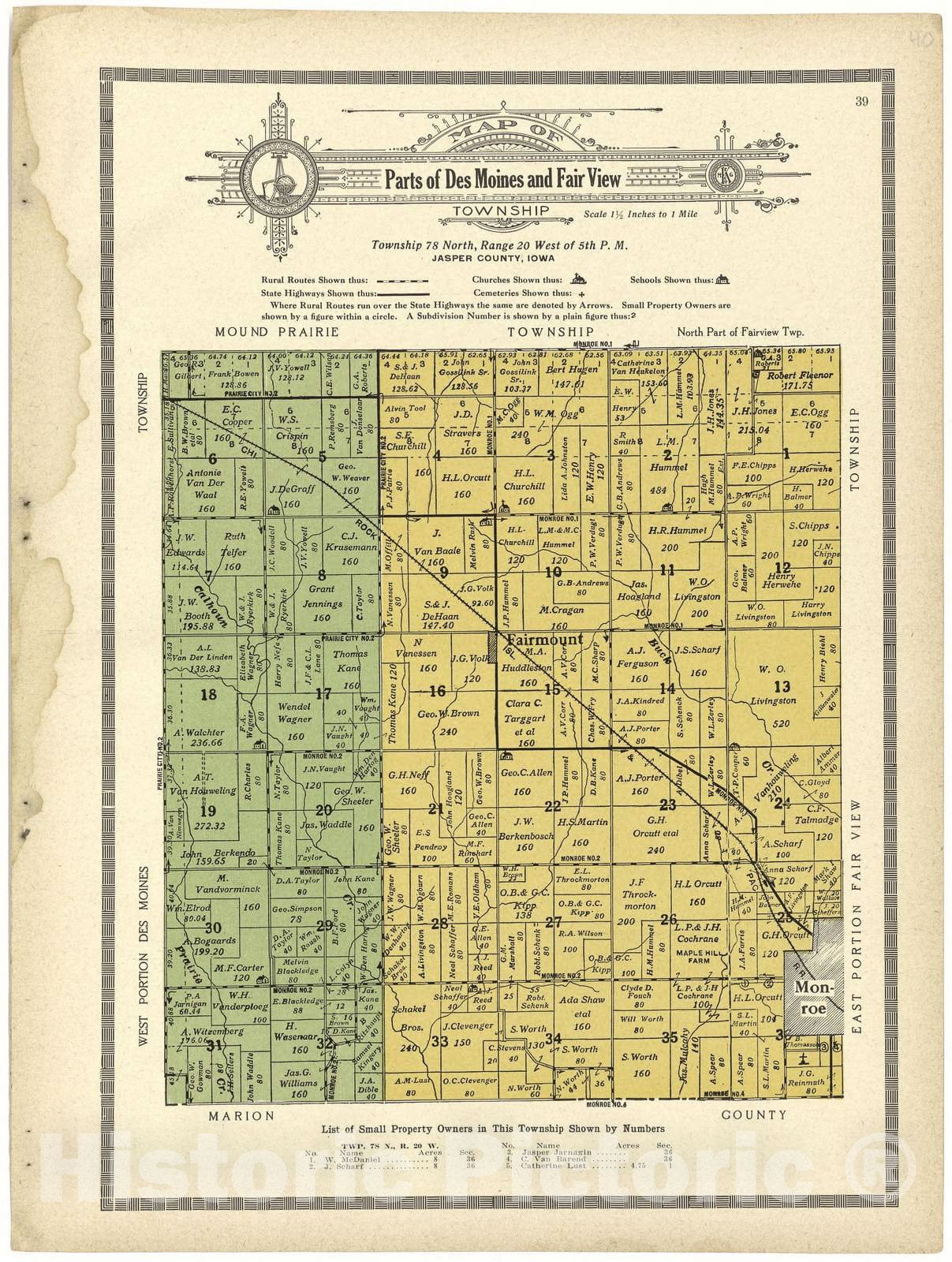 Historic 1914 Map - Atlas and plat Book of Jasper County, Iowa - Map of Parts of Des Moines and Fairview Township - Standard Atlas and Directory of Jasper County, Iowa