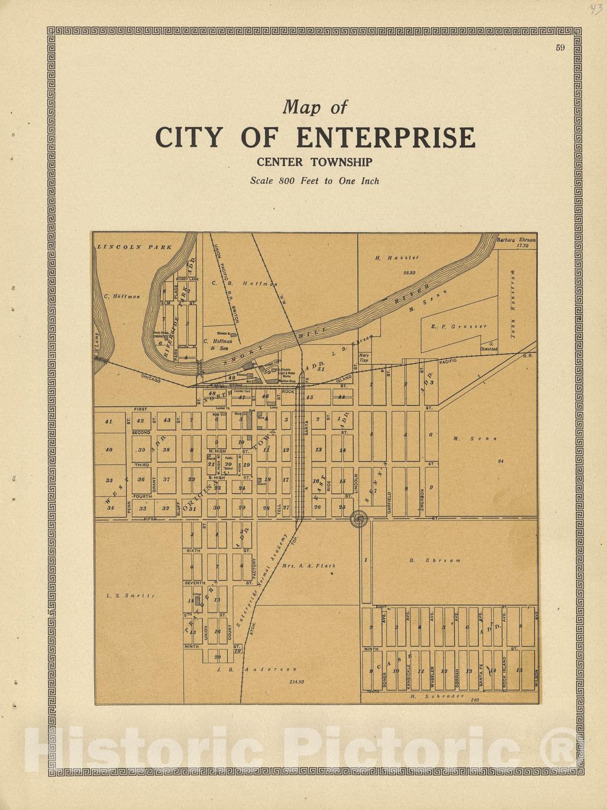 Historic 1909 Map - Plat Book and Complete Survey of Dickinson County, Kansas - Logan Township