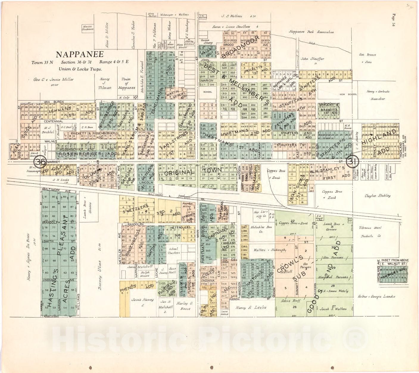 Historic 1929 Map - Atlas and plat Book of Elkhart County, Indiana - Map of Baugo & Cleveland Twps. Elkhart County, Indiana