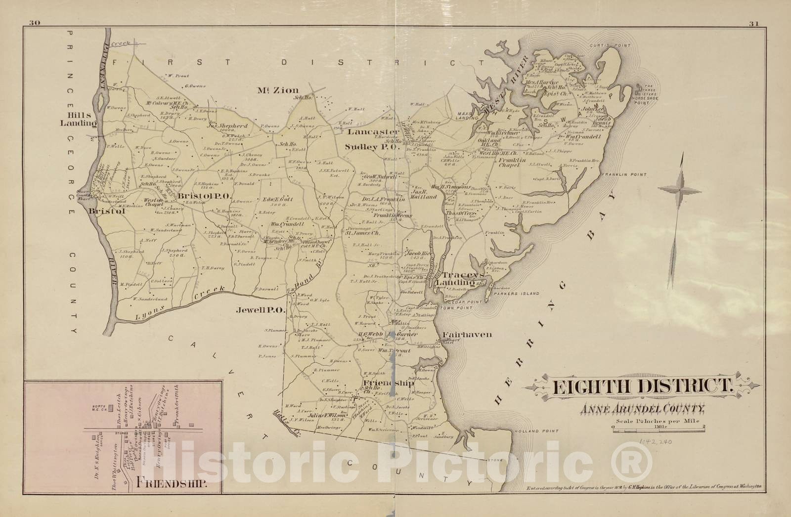 Historic 1878 Map - Atlas of Fifteen Miles Around Baltimore, Including Anne Arundel County, Maryland. - Third District 2