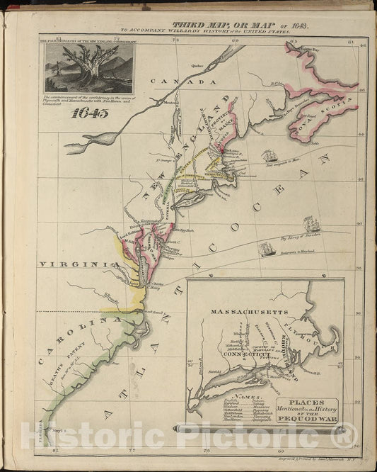 Historic 1828 Map - A Series of maps to Willard's History of The United States, or, Republic of America. Designed for Schools and Private Libraries. - Eighth Map or Map of 1789