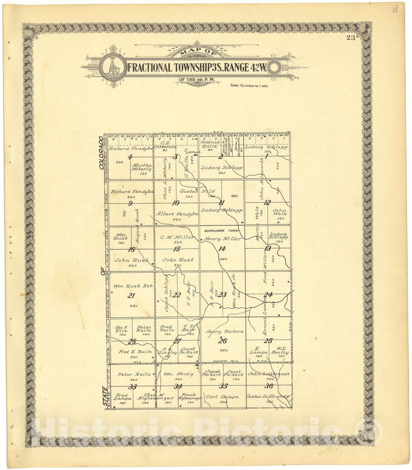 Historic 1928 Map - Standard Atlas of Cheyenne County, Kansas - Map of Fractional Township 1S, Range 42W. of The 6th P.M.