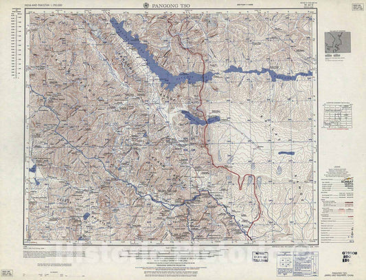 Historic 1955 Map - India and Pakistan 1:250,000. - Pangong Tso, Jammu and Kashmir, China 1963