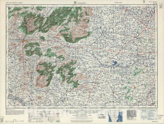Historic 1955 Map - India and Pakistan 1:250,000. - Salem, 1959