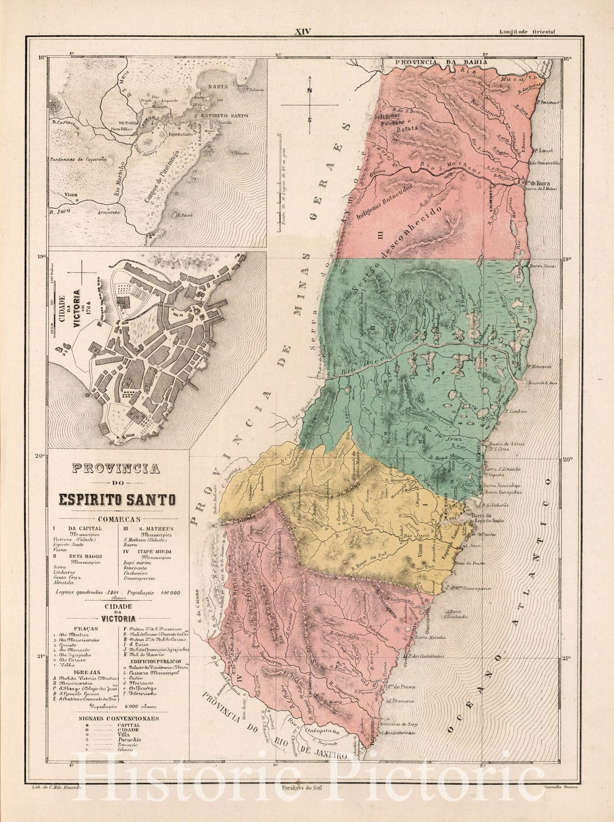 Historic 1868 Map - Atlas do Imperio do Brazil - Provincia do Espirito Santo