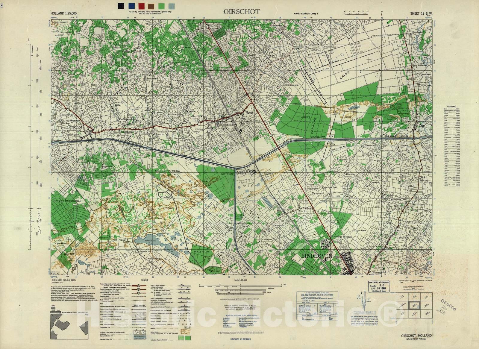 Historic 1943 Map - Holland 1:25,000 - Oirschot, Holland - A.M.S. M831