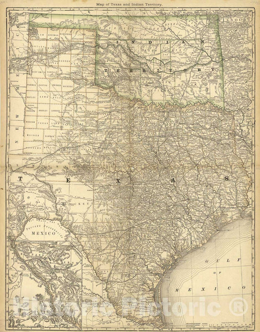 Historic 1882 Map - Historical Hand-Atlas, Illustrated - Map of Texas and Indian Territory - Historical Hand Atlas, Illustrated, General & Local