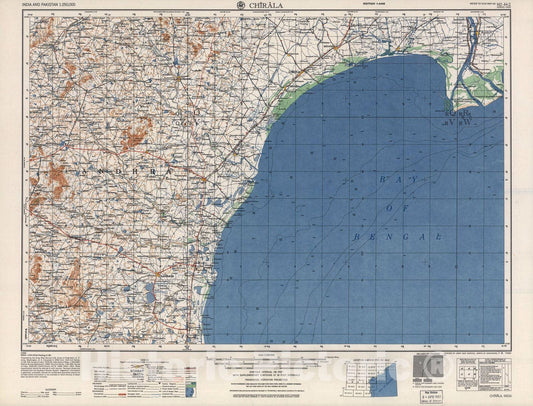 Historic 1955 Map - India and Pakistan 1:250,000. - Chirala, 1956