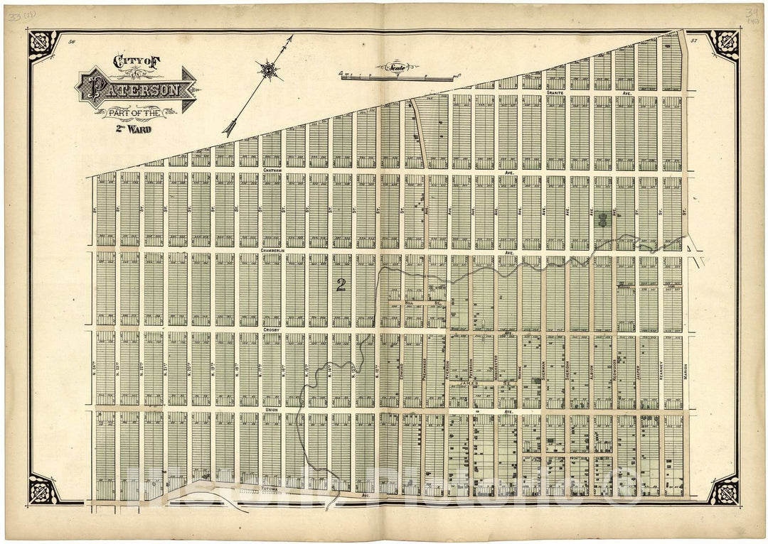Historic 1877 Map - Atlas of Passaic County, New-Jersey - City of Paterson Part of The 3rd Ward - Atlas of Passaic County, New-Jersey :